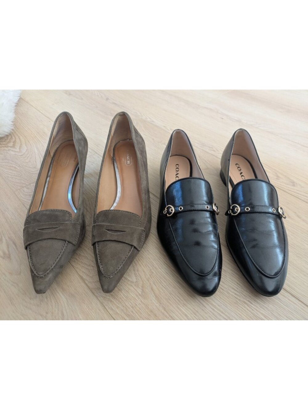 Coach Shoes 9 B Lot - Isabel Loafer Black Leather And Taupe Suede Kitten Heels